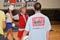 Steven Gardoni, Coaching Fellow from Special Olympics Arizona, watches as Aldis Berzins  teaches tossing techniques.<br /><span>Photo by Jenna Briggs/SOI</span>