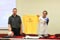 (left to right) Fellow Steven Gardoni (SOAZ) who is a coach assistant in basketball presented Special Olympics Serbia footballer and coach assistant Dejan Radu with a T-shirt after they discussed the challenges of being a coach assistant.<br /><span>Photographer: Saida Cikic</span>